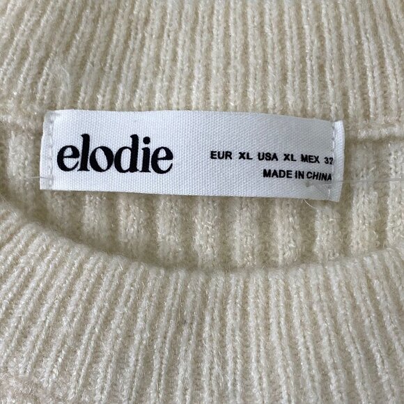 elodie Women's size XL Cropped Crewneck Sweater Ribbed Knit Ivory Off White - Picture 4 of 6